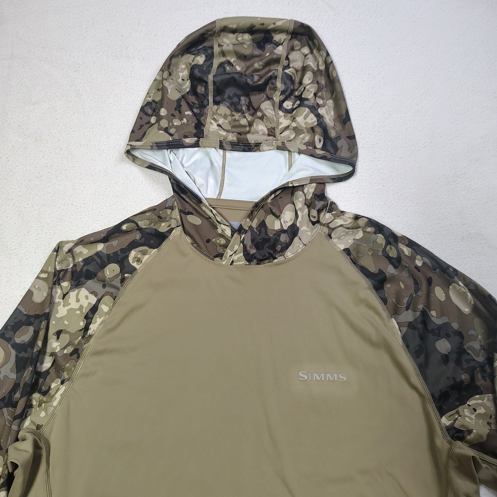 Simms SolarFlex Hoody Mens Small Tan Vail Camo Bug Stopper Insect Shield - Picture 2 of 15